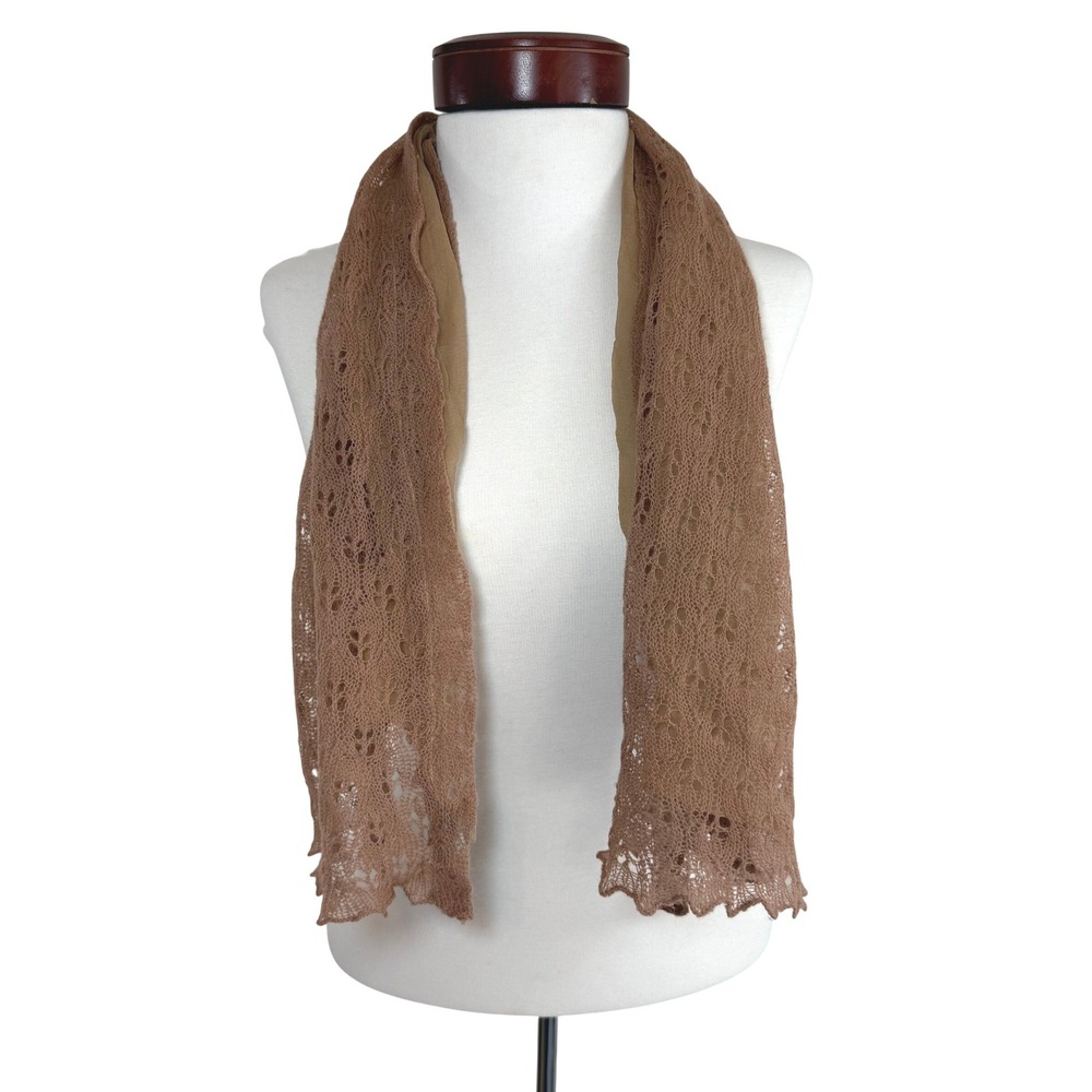 Vintage De Mura Lace Knit Wool Silk Scarf Brown Romantic Cottagecore Boho